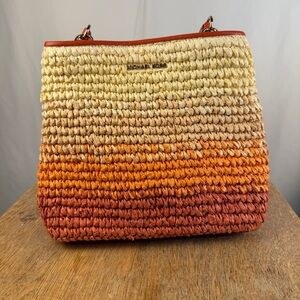 Michael Kors Pratt Medium Ombre Straw Shoulder Bag in Red Clay color
